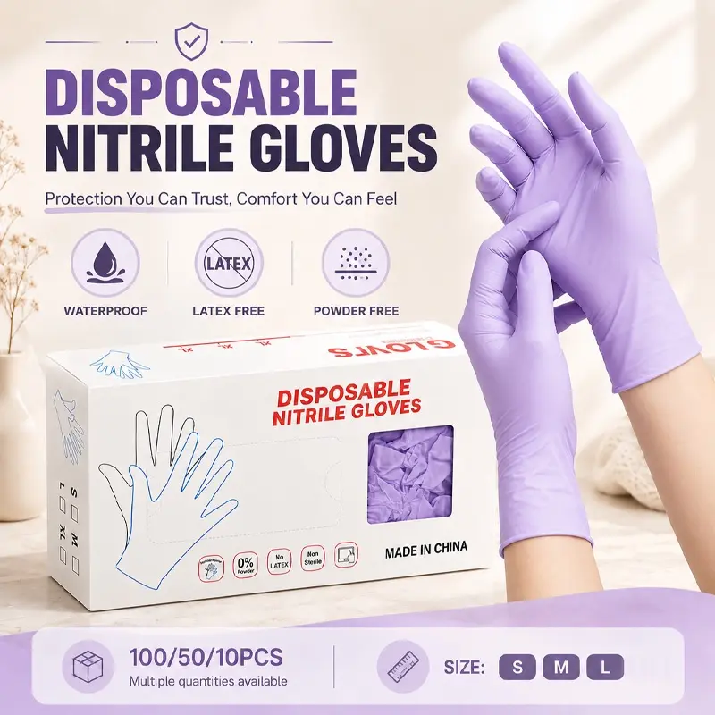 Plum Purple Nitrile Gloves [Boxed], Disposable Gloves, Powder-Free & Latex-Free, Waterproof and Oil-Resistant, Flexible Fit for Kitchen Cleaning, Bathroom Cleaning, Pet Care, DIY Crafts, Car Interior Cleaning and Daily Household Use