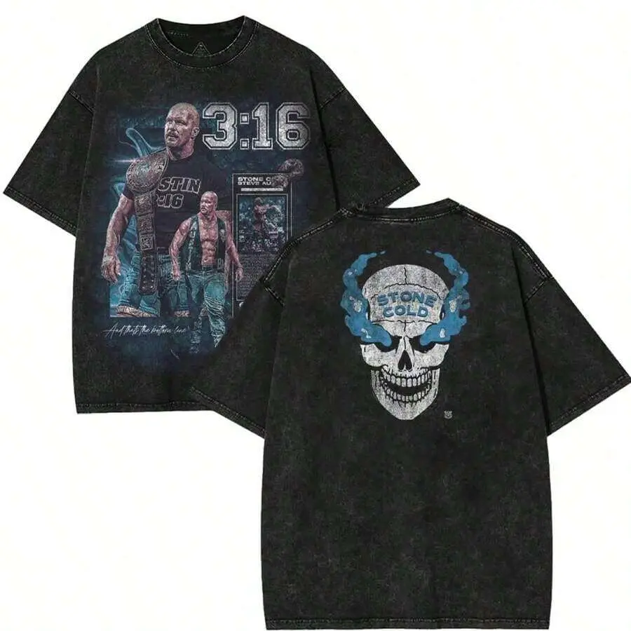 Stone Cold Steve Austin Washed T-Shirt – Vintage Wrestling Graphic Tee, Classic Fan Apparel Cotton Fabric