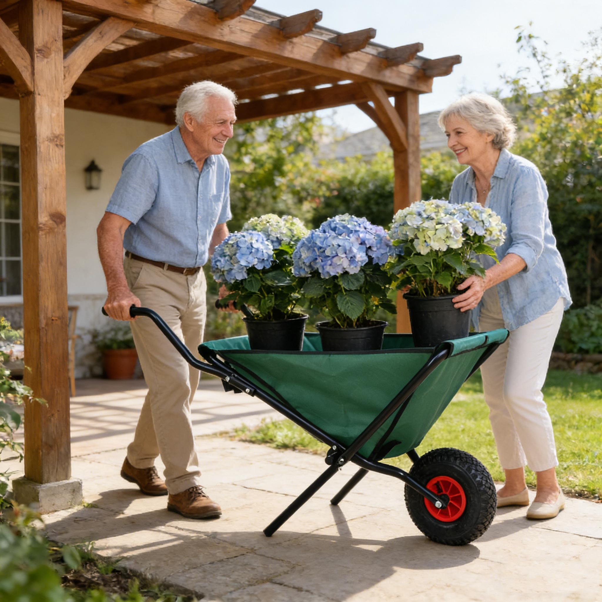 Collapsible Wheelbarrow 176 Lbs Folding Yard Garden Wheelbarrow Foldable Lightweight Gardening Heavy Duty Oxford Cloth Green Lawn Cart for Grass, Leaf, Garden Supplies, 10" Pneumatic Tire