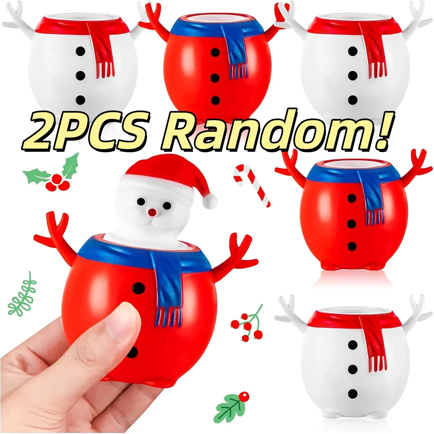 2PCS Random Christmas Snowman Sensory Toy, Cute Xmas Snowman Decor Cup for Kids Adults, Holiday Party Favor Gift, Stress Relief Play Toy for Xmas Decor & Present