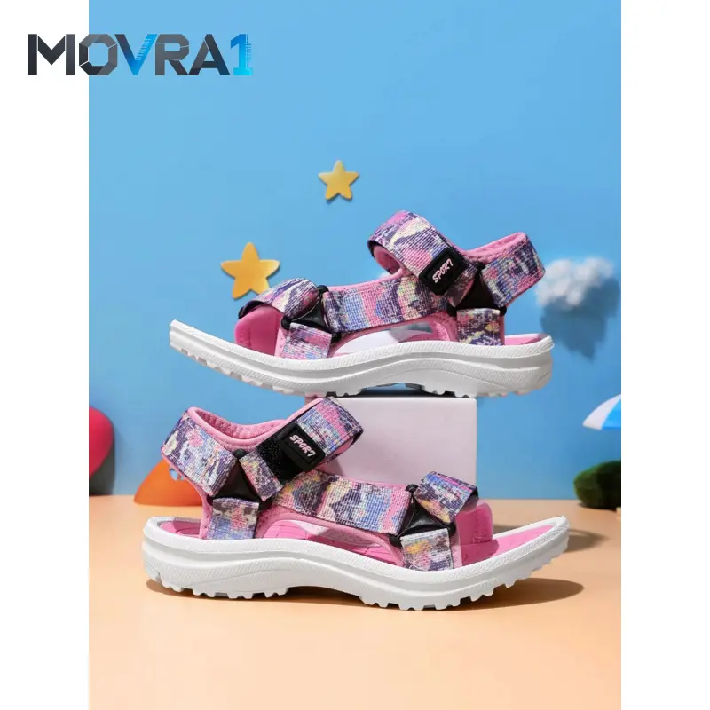 MOVRA1 Girls' Beach Strapy Open Toe Two Strap Double Sandals with Dual Design, Sporty Style, Textile Material, Eva Sole, Anti-, Durable, Reusable
