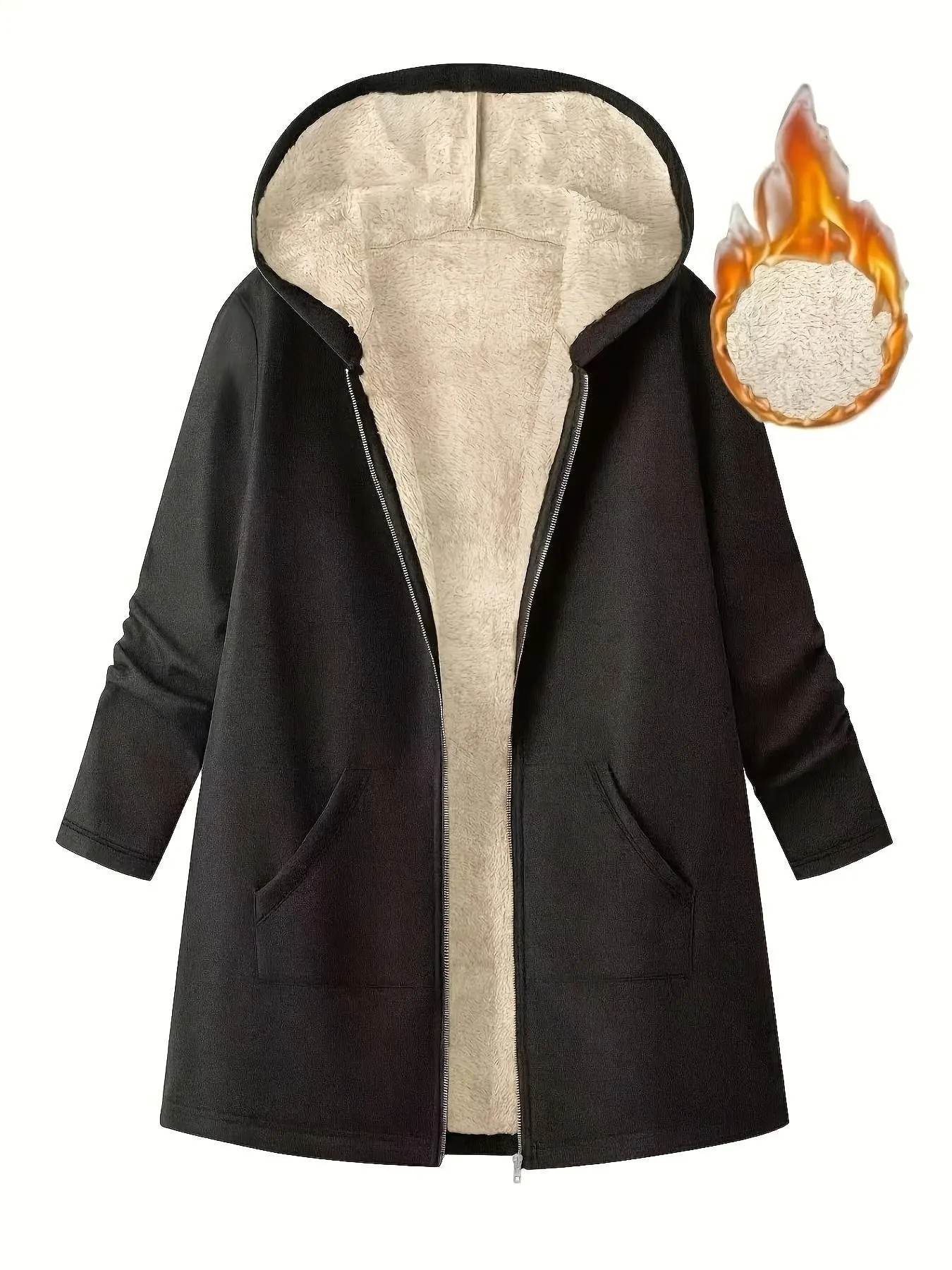 New Fashion Mid-Length Loose Fit Commuter Zipper Retro Warm Fleece Women's Jacket, Stylish and Comfortable Outerwear for Daily Wear