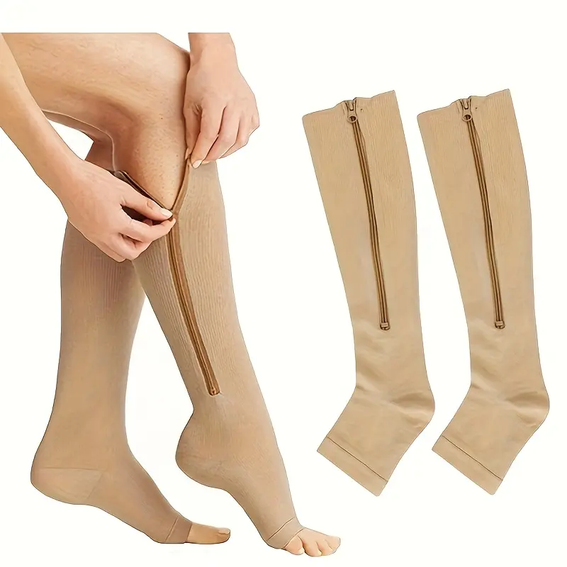 Men' & Women' Graduated Compression Socks with Zipper Closure - Breathable Long Stockings, Compression Suitable Athletic, Support, - Wear, Shaping & Improved Circulation