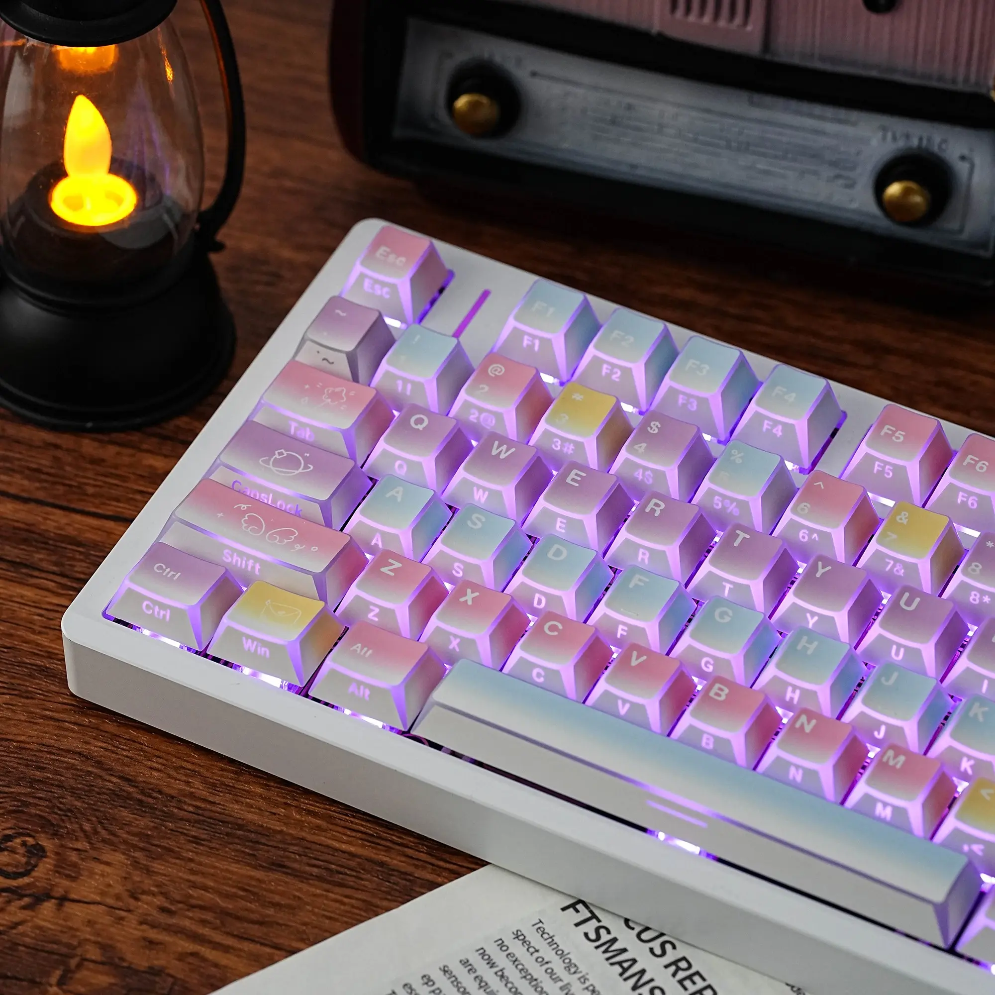 Pudding Keycaps 137-Key Side-Lighted Twilight-LAS Profile Reflective Edges 5-Sided Heat Transfer German English Uk Layout   For Mechanical Keyboard