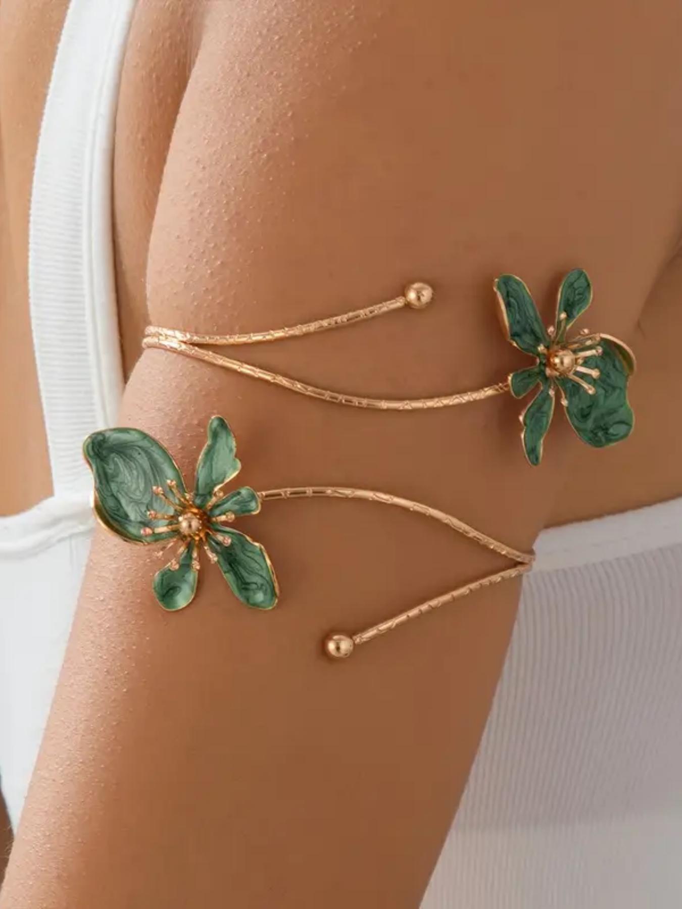 Elegant Floral Open Cuff Armlet, Adjustable Bangle for Women and Girls, Versatile Jewelry, Summer Dainty Jewelry, Perfect as a Birthday Gift, Trendy Fashionable Accessories, Fashionable Bracelet