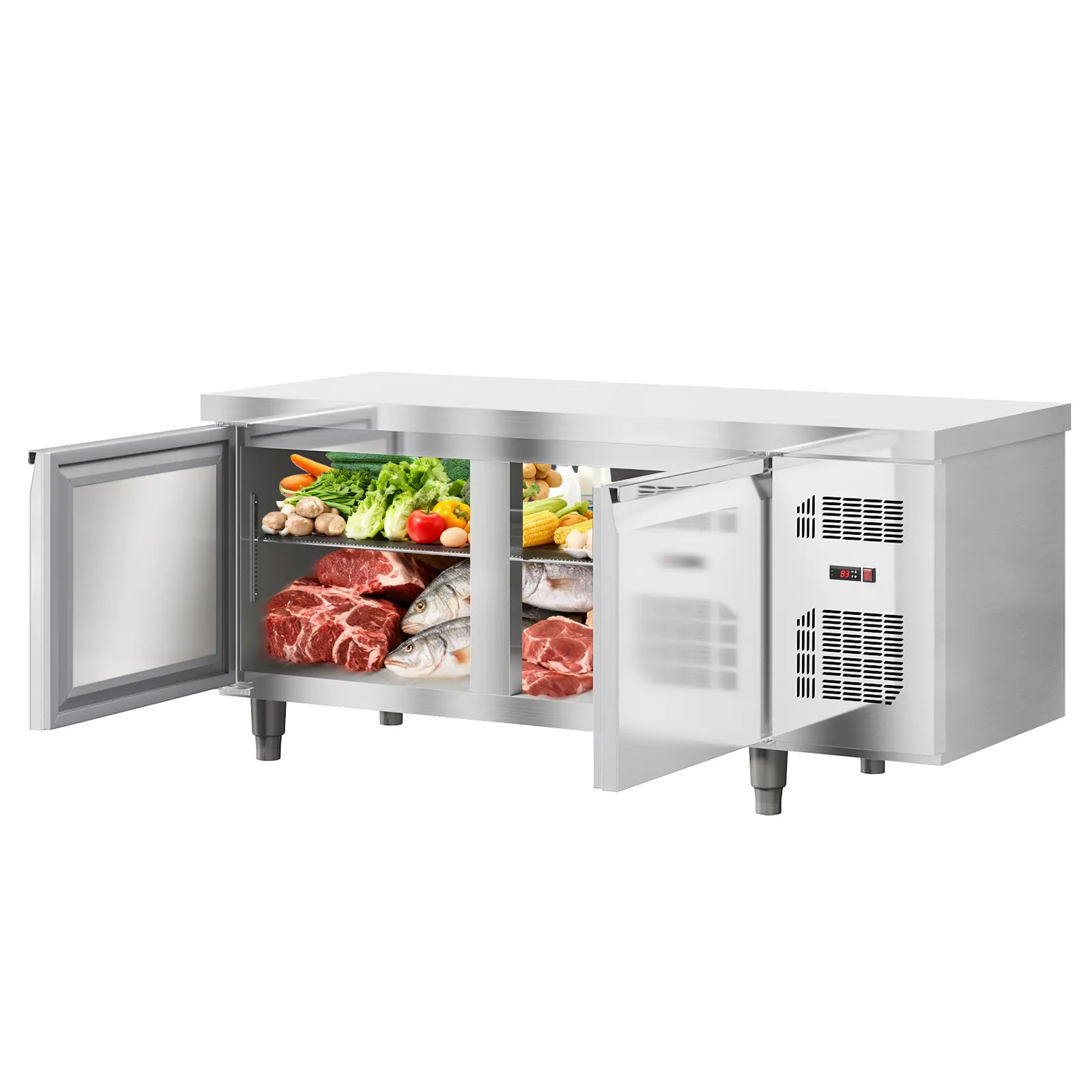 72" Undercounter Freezer Prep Table | 2-Door Stainless Steel, 18 cu.ft