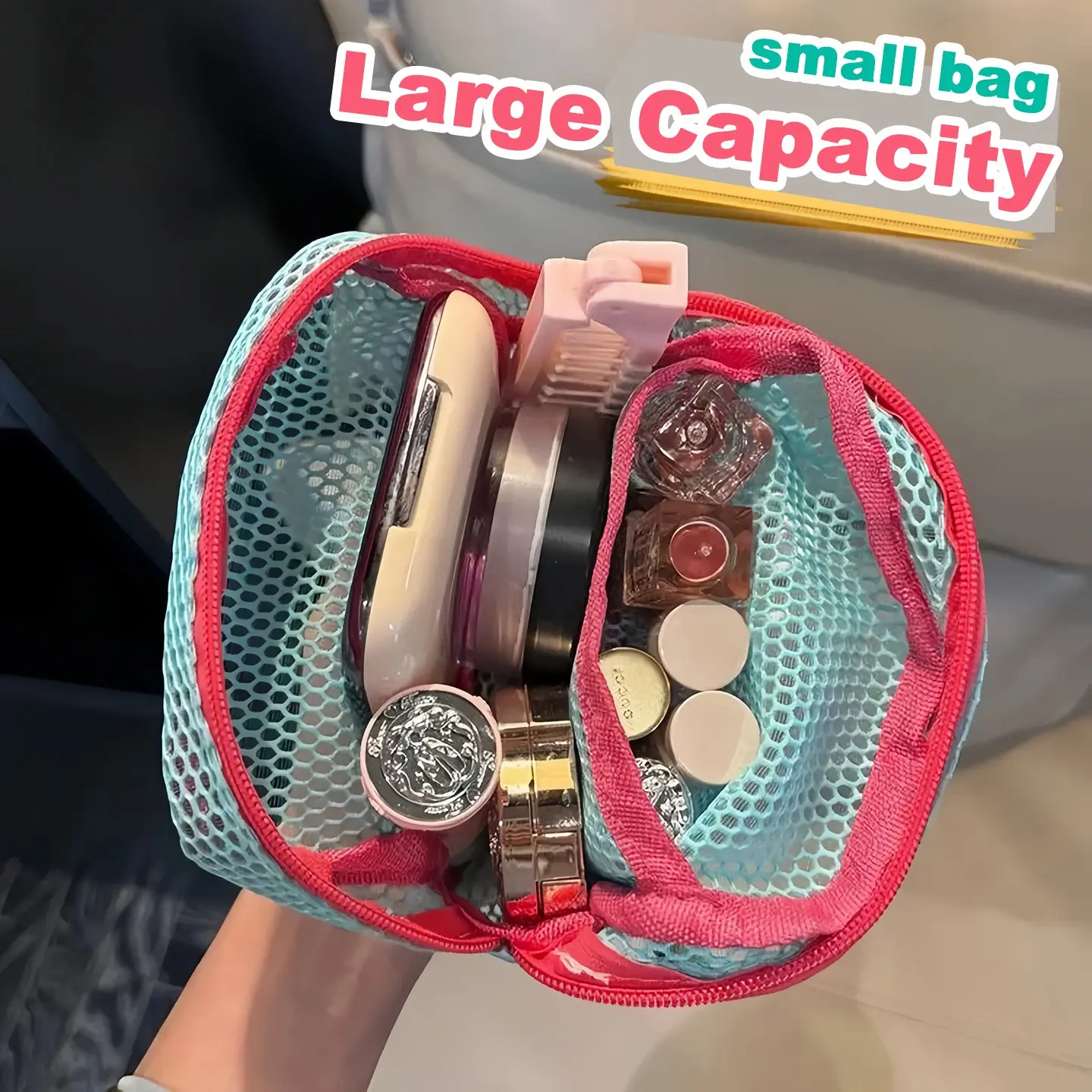 Pastel Dopamine Color Block Mesh Zipper Bag, Divided Layer Mini Cosmetic Organizer, Tiny Spacious See Through Mesh Pouch For Travel Makeup, Hair Accessories & Outdoor Sundries, Cosmetic Storage Bag, Cosmetic Travel Bags