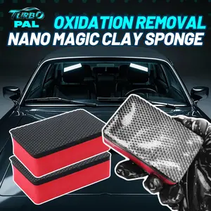 TURBOPAL 2-Pack Nano Magic Clay Sponges, 3-Layer Pro-Grade Paint Decontamination Tool (Nano Clay + Cushion Foam + Anti-Slip EVA) for Scratch-Free Oxidation Removal, Car Detailing & Surface Restoration