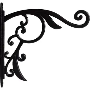 Hanging Planter Brackets Farmhouse-Inspired Fancy Metal Outdoor Brackets,Outdoor Hanging Brackets Wall Hook Heavy Duty Planter Brackets,Black Iron Indoor/Outdoor Planter Hanger Hook (10 Inch)