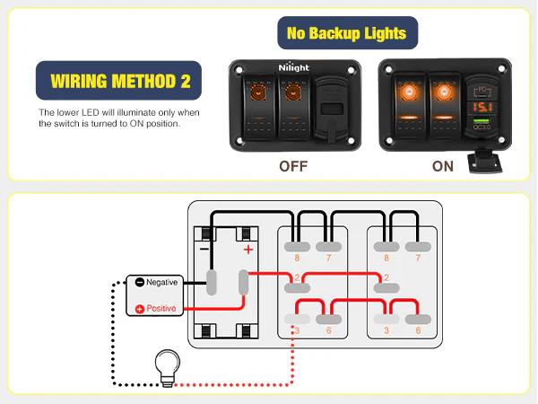 Nilight 4 Gang Switch Panel With QC3.0 & PD Charger And Voltmerter with Orange Backlit