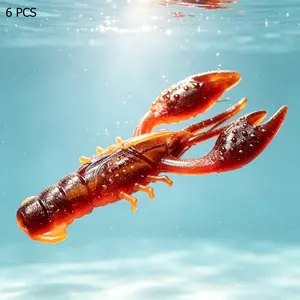 6 PCS Floating Crawfish Shrimp Soft Fishing Lure, Realistic Wobbling Action Soft Plastic Bait For Ned Rig And Drop Shot Fishing, Finesse Bass Fishing Lure For Lake, Pond And River Fishing, Durable Freshwater Tackle For Anglers