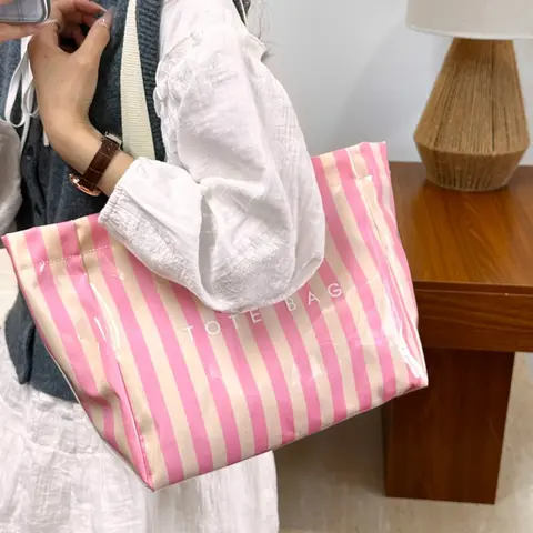 New Fashion Striped Bag, Waterproof PVC, Spacious Shoulder & Crossbody Bag, Perfect for Fall Winter Commute & Vacation, All-Season Versatile Handbag, Tote Crossbody Purse