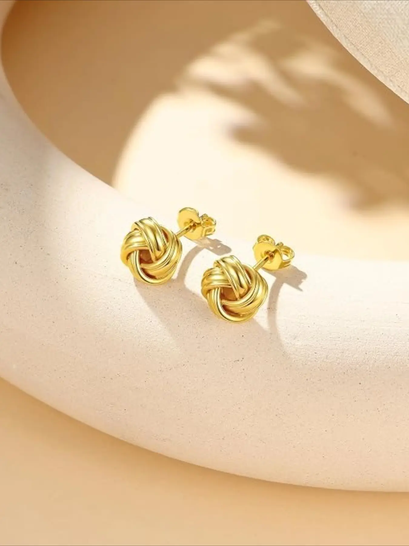 Gold Stud Earrings for Women Girls 14K Gold Plated Silver Post Love Knot Earrings Hypoallergenic Stud Earrings Silver/Gold