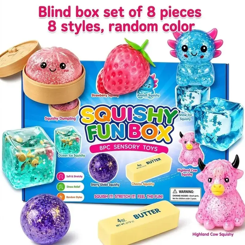 8-Piece Malt Sugar Stress Relief Squishy Toy Set, Sensory Toys, Creative Slow Rebound Soft Fun, Party Gifts, 8 Different Styles