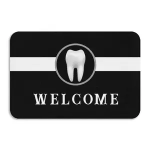 WELCOME Minimalist Tooth Graphic Doormat, Black White Stripe Dental Office Entrance Non Slip Entry Mat, for Dental Office Clinic Hallway, Living Room, Bathroom, Laundry Room Home Decor