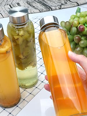 Brajttt Glass Juice Bottle with Lids,16oz Juicing Bottles Reusable, Clear Glass Water Bottles 16 oz with Stainless Steel Airtight Cap,Juice Beverage Container, Leak Proof,Set of 8