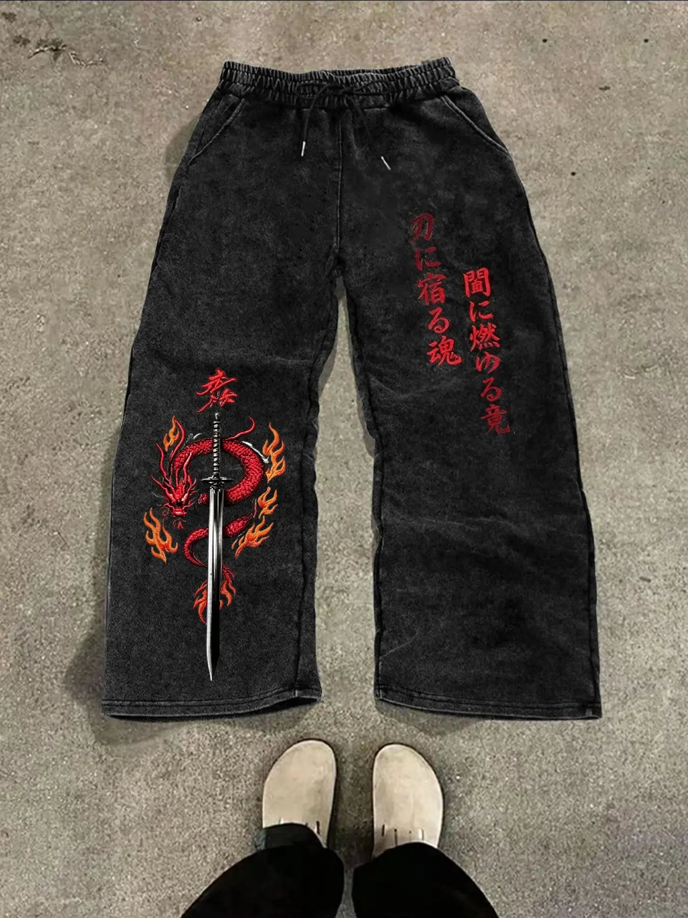 Men's Long Pants, Dragon Samurai Knife Print Casual Pants, Street Style Streetwear High-Street Fashion, Fitted All-Seasons Wear, Casual Comfy Pants