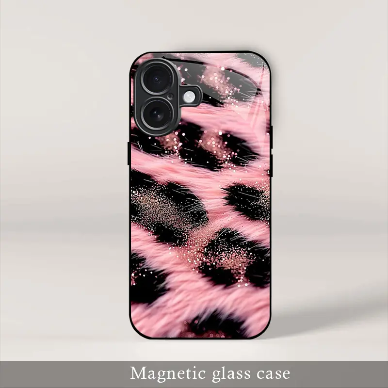 Aesthetic Y2K Pink Leopard Glitter Magnetic Case for iPhone 16 Plus | Baddie dual-layer silicone rugged cover — 975