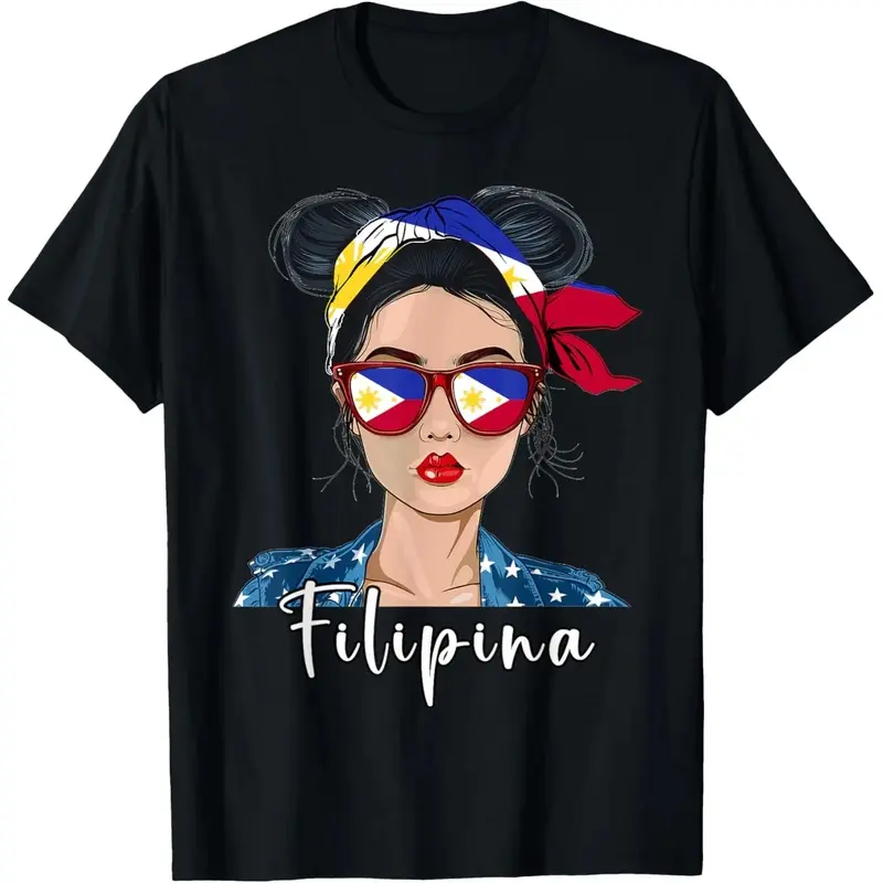 Women's 100% Cotton Philippines Flag Casual Short-Sleeve Round Neck Multi-Size Sports Top, Filipina Souvenir Hat Uniform Component, Shortsleeve