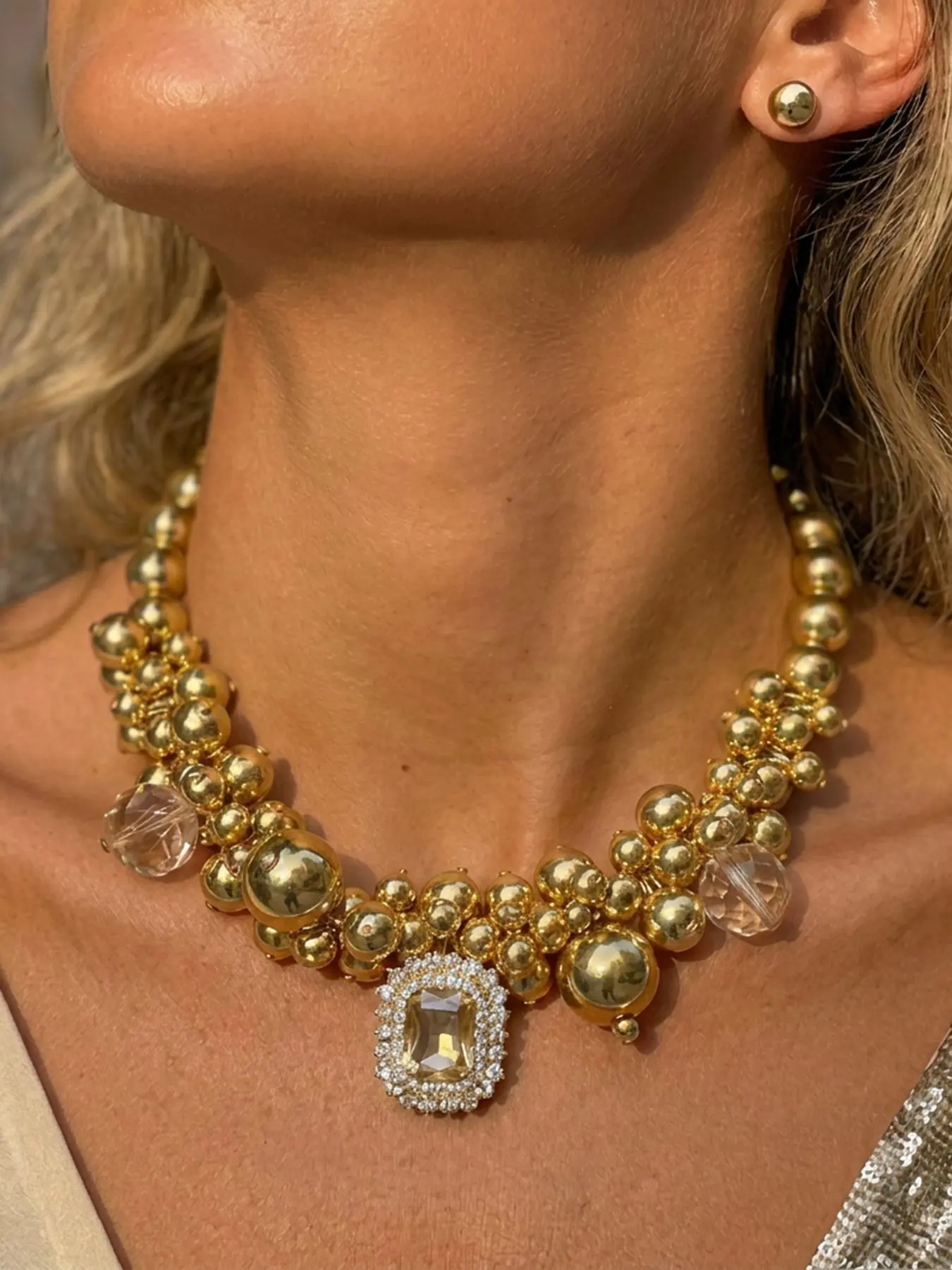3-Piece Geometric Ccb Rhinestone Party Necklace Earrings Set, Sexy Plain Jewelry, All Seasons, No Choking Hazard, Not Plated