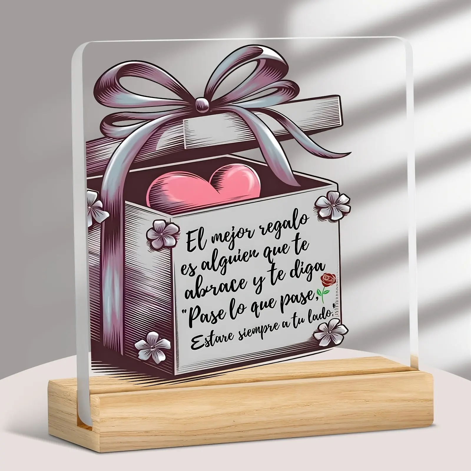 2D Acrylic Spanish Embrace Blessing Ornament, Vintage Heart Illustration Decor, Bedroom Office Desk Display, Latin Love Gift, Valentine's Day Birthday Present