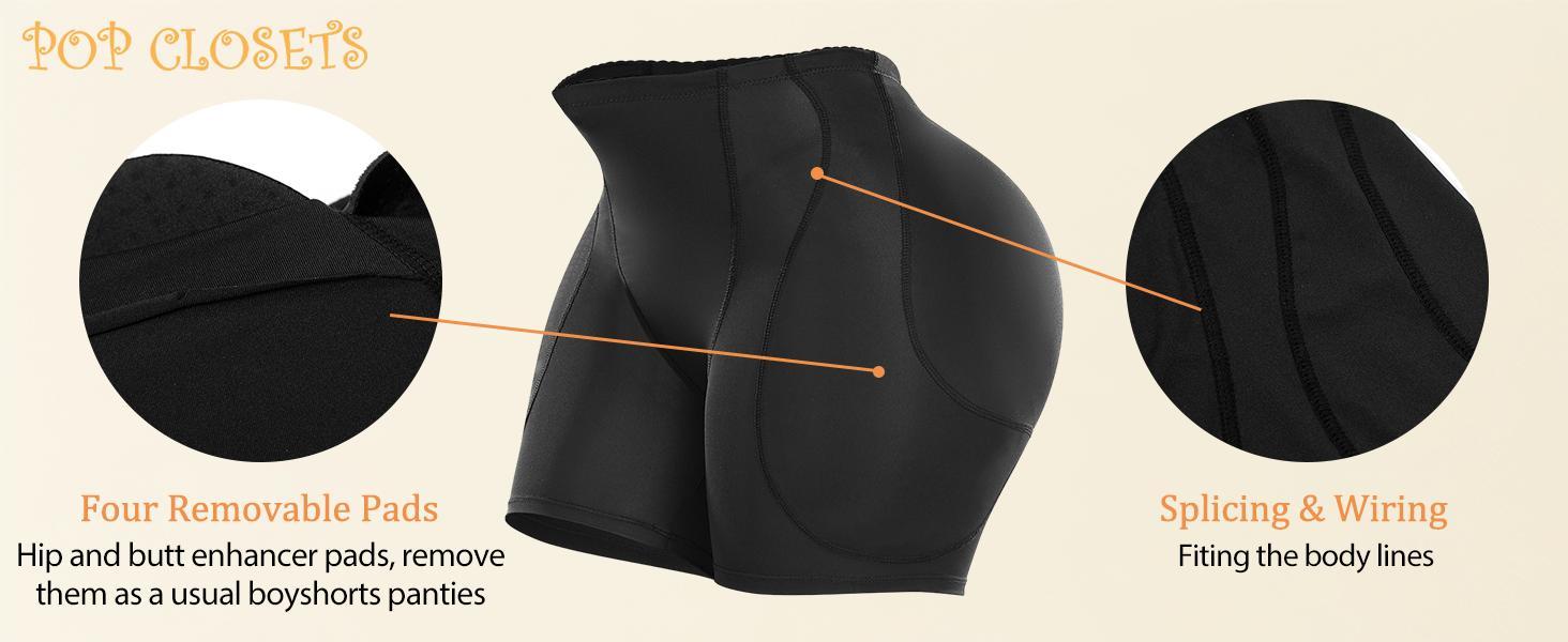POP CLOSETS Women's Neoprene Body Shaper Hip Padded Booty Lifter Tummy Control Panty with Removable 4 Pads for Enhanced Butt Lift and Slim Waist