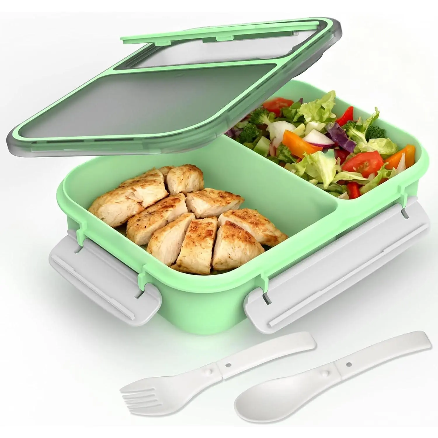 Large Capacity Bento Lunch Box for Adult, 1600ML 2 Compartments Meal Prep Container with Utensil, Airtight  Storage Container with Snap Locking , Microwave/Dishwasher/Freezer Safe