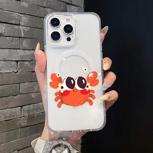 Magnetic Soft MagSafe Phone Case Accessories for iPhone 11/12/13/14/15/16/17 Pro Max, Cute Orange Crab Tiny Flower Art, Aesthetic Lightweight Anti-Scratch Trendy Design