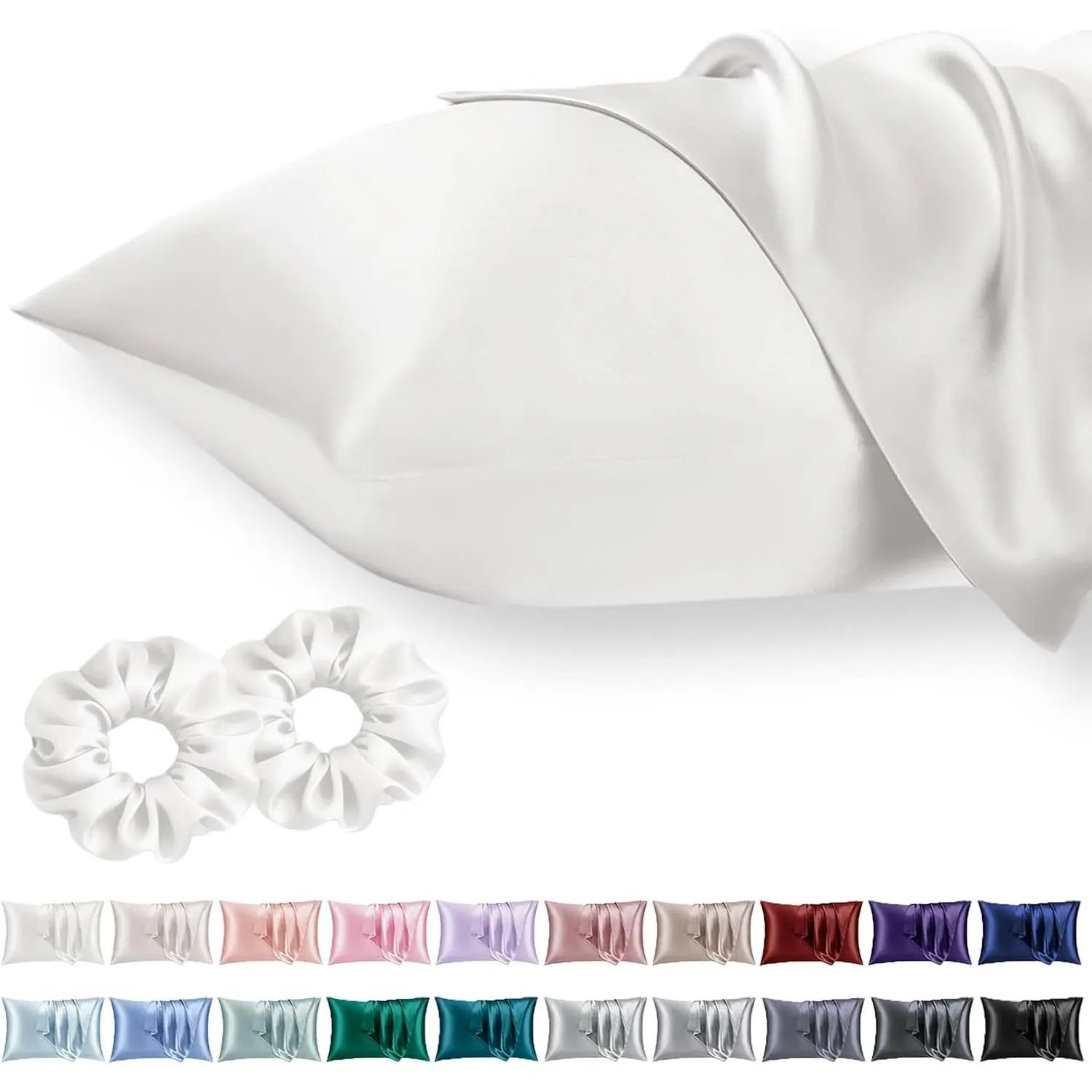 Queen Pillowcase for Hair 2pc,Similar to Silk Pillow,Easier Care Than Silk Pillowcase,Gifts for Men,White,20x30 & Envelope Closure and 2 Scrunchies