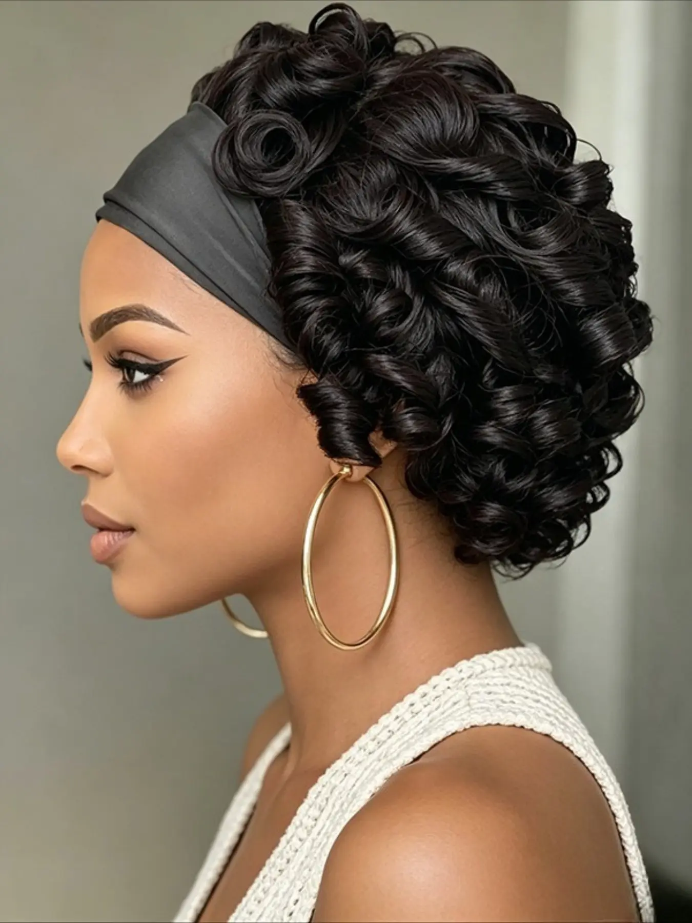 Bouncy Curly Egg Curly Wave Headband Wig Pixie Cut Premium Human Hair Wig Boho Curly Wig Natural Wavy Hair Full Machine Made Wig 150% Density