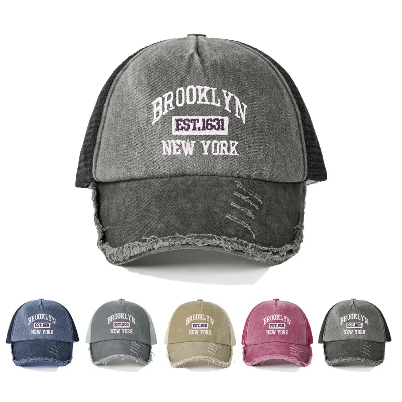 Vintage Brooklyn Trucker Dad Hat, Varsity Embroidered Acid Washed Baseball Cap with Adjustable Mesh Back, Vintage Hats, Hats