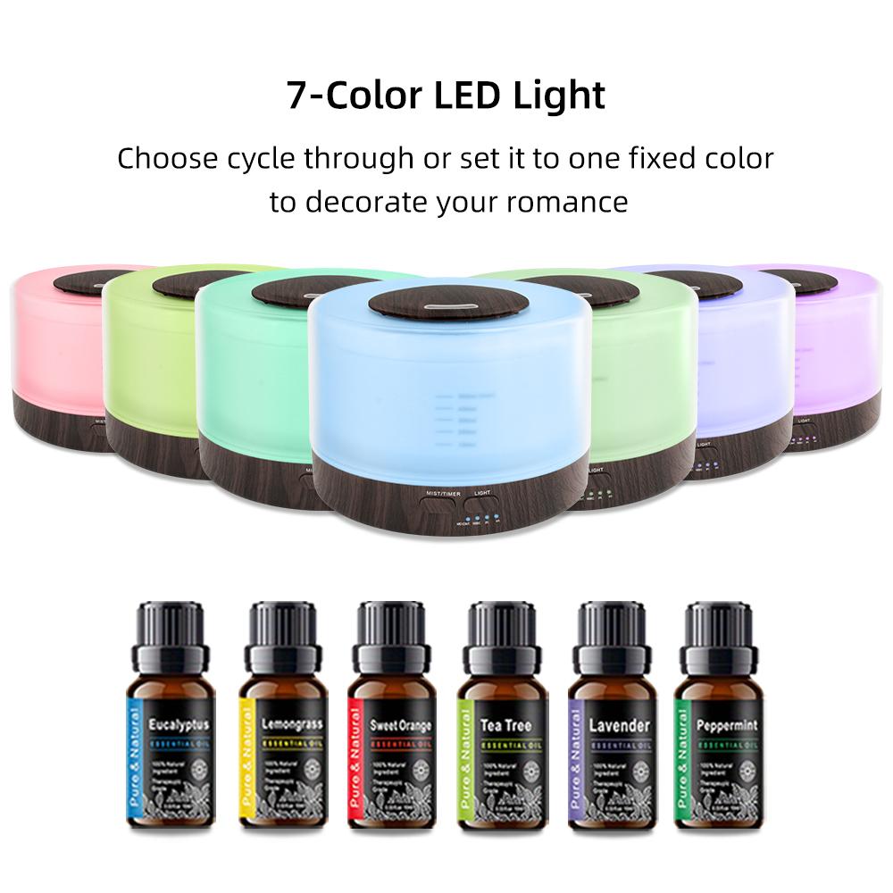 Complete Aromatherapy Set: Large Air Humidifier & Diffuser with Timer, 7-Color Mood Lights & 6 Premium Fragrance Oils Included