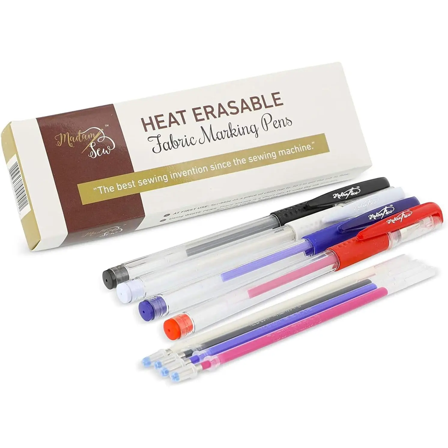 Heat Erasable Fabric Marking Pens for ing and Quilting | Fabric Markers for ing, Embroidery, Dressmaking with 4 Pens + 4 Refills | 8- Set No  Lines, Disappearing Ink