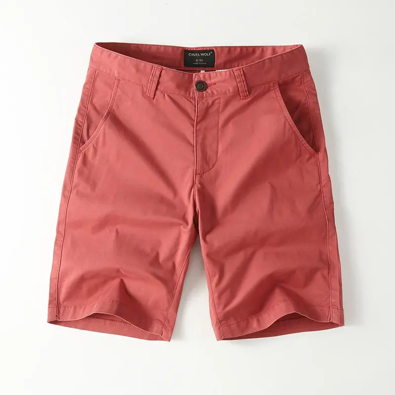 Men's Pure Cotton Shorts, Casual Straight-Leg 5-Point Solid Color, Thin Summer Style with a Hemmed Half-Cut Design, Pants, Tee, Hemmed Men's Shorts, Half-Cut Hem, Multi-Size, Fashion, Core Shorts, Above The Knee