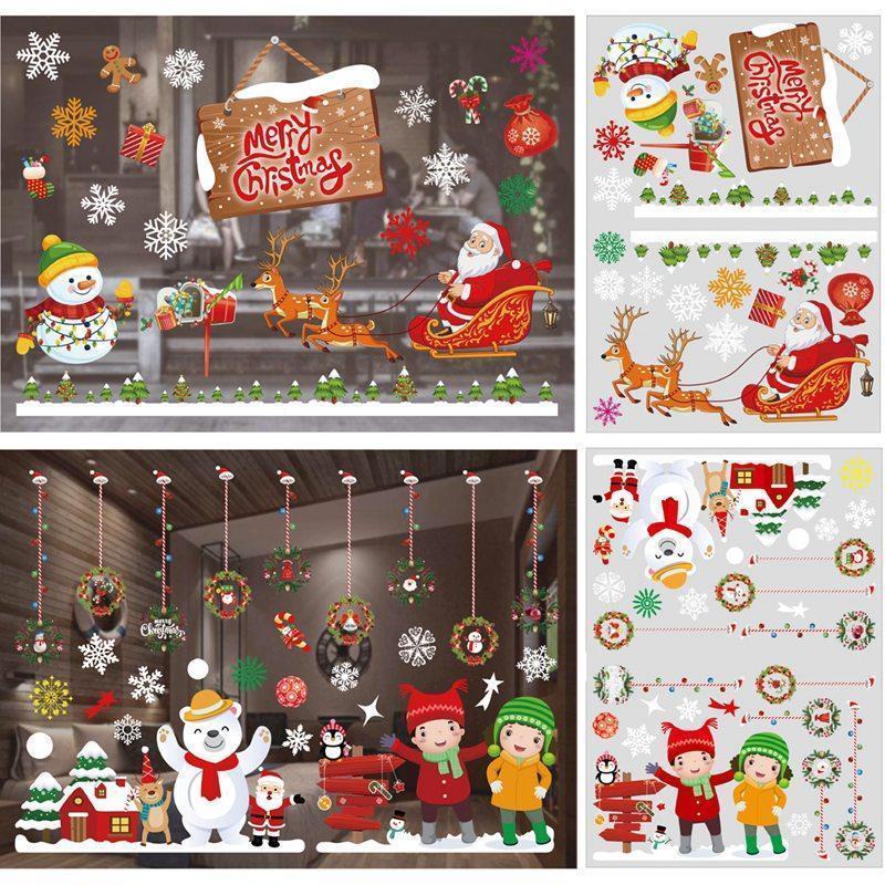 Christmas Window Sticker Merry Christmas Decorations For Home 2024 Cristmas Ornament Xmas Navidad Natal Gifts New Year 2025