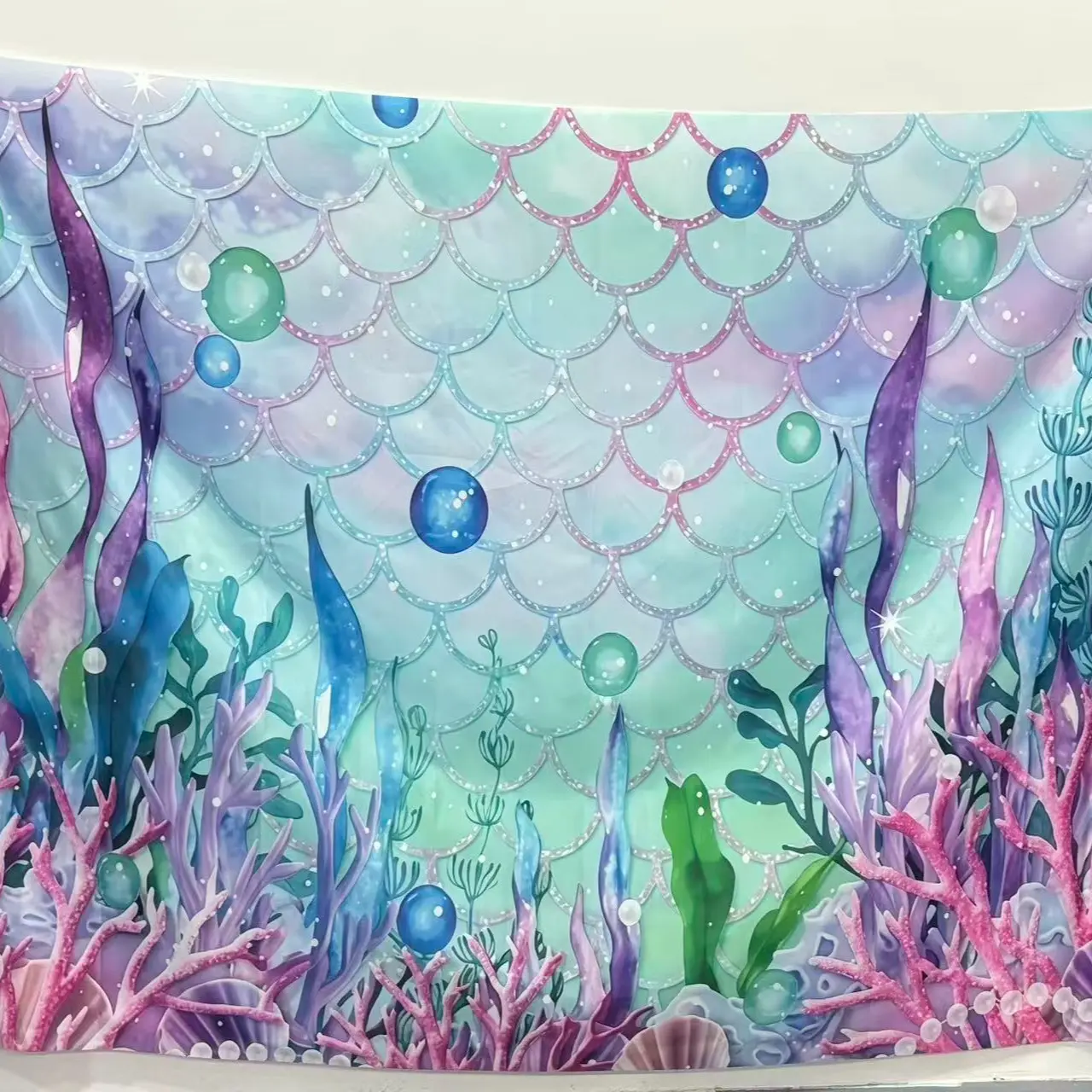 Mermaid-Themed Background Banner, Polyester Material, Perfect for Streamers, Birthday Parties, Photo Booths & Wall Decorations