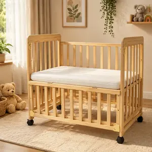 ARCH Solid Pine Wood 4-in-1 Convertible Baby Bassinet Bedside Sleeper Crib with Mattress, 3 Adjustable Heights, Portable Mini Crib for Newborns to Toddlers, Natural Wood Finish, Space-Saving Design for Bedroom Nursery, Natural Wood Color Options