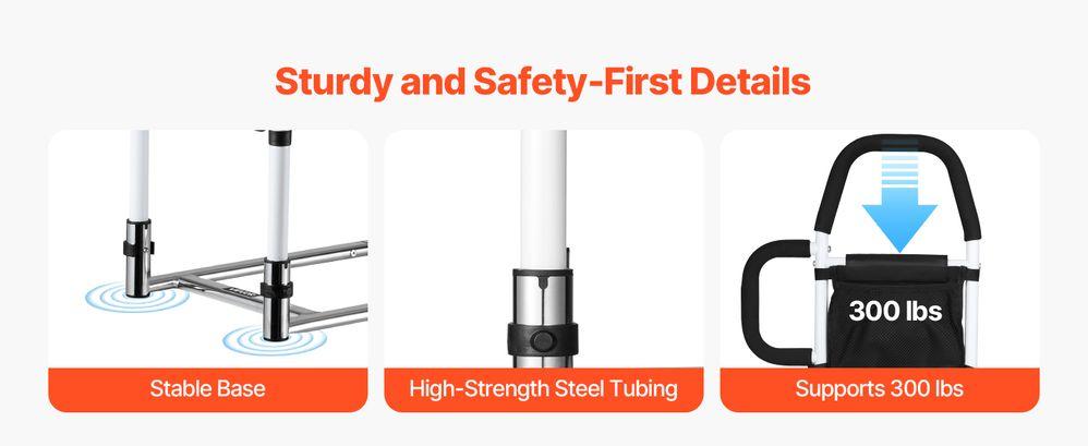 Bed Rail for Elderly, Bedside Assist Rails with Side Handle and PU Handrail, Adjustable Height Carbon Steel Pipe Bedside Cane, Bed Bars for Seniors & Patients, Fits King, Queen, Full, Twin