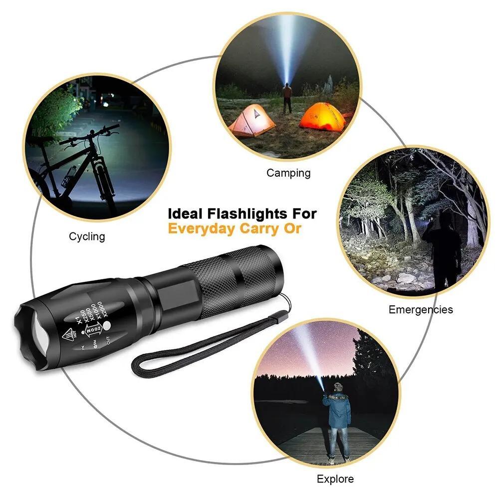 LED Flashlight, 2 Counts Waterproof Zoomable Flashlight, 5 Modes Adjustable Tactical Flashlight, Outdoor Camping Emergency Lighting