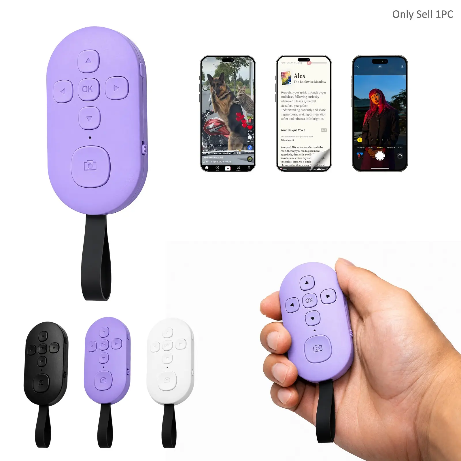 Bluetooth Phone Remote for TikTok Scrolling, Page Turning, Volume Control, Play Pause and Camera Shutter, Viral Trending Smartphone Gadget for iPhone Android