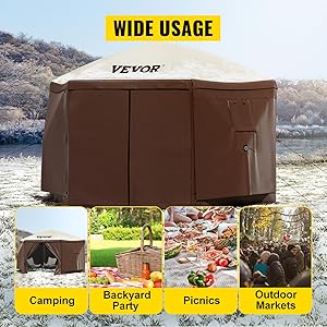 VEVOR Pop Up Gazebo Screen Tent, 6x6 ft Hexagon Pavilion with Mosquito Netting, Removable Wind Cloths & Mesh Windows for Patio and Outdoor Use