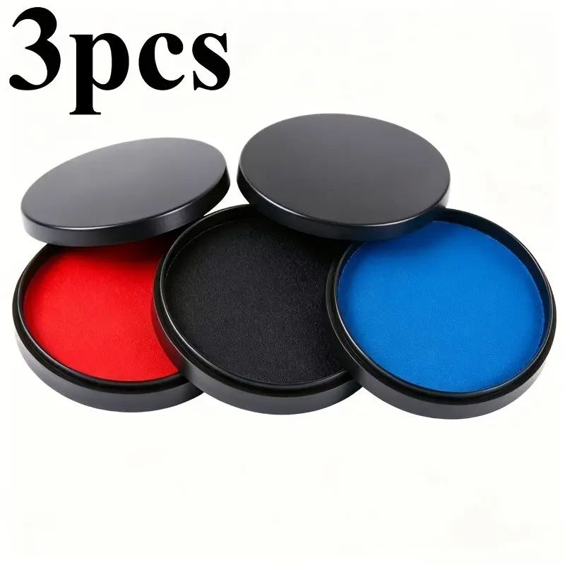 3pcs Blue Ink Pads, Fast-Drying Round Fabric Stamps, Fingerprint Box, Office Seal Case, Bank Blue Ink Pad Box