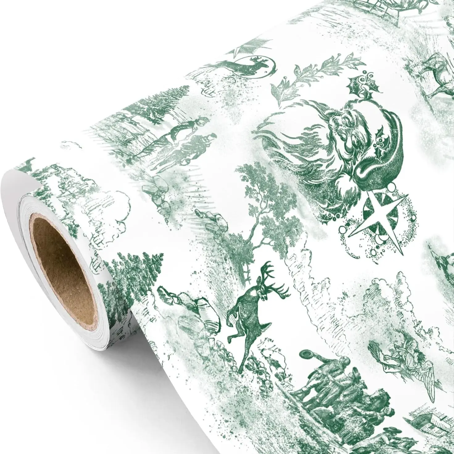 Christmas Gift Wrapping Paper Roll 44x500cm, High-Grade Printed Copper Paper, Santa Snowflake Tree Pattern, DIY Holiday Packaging