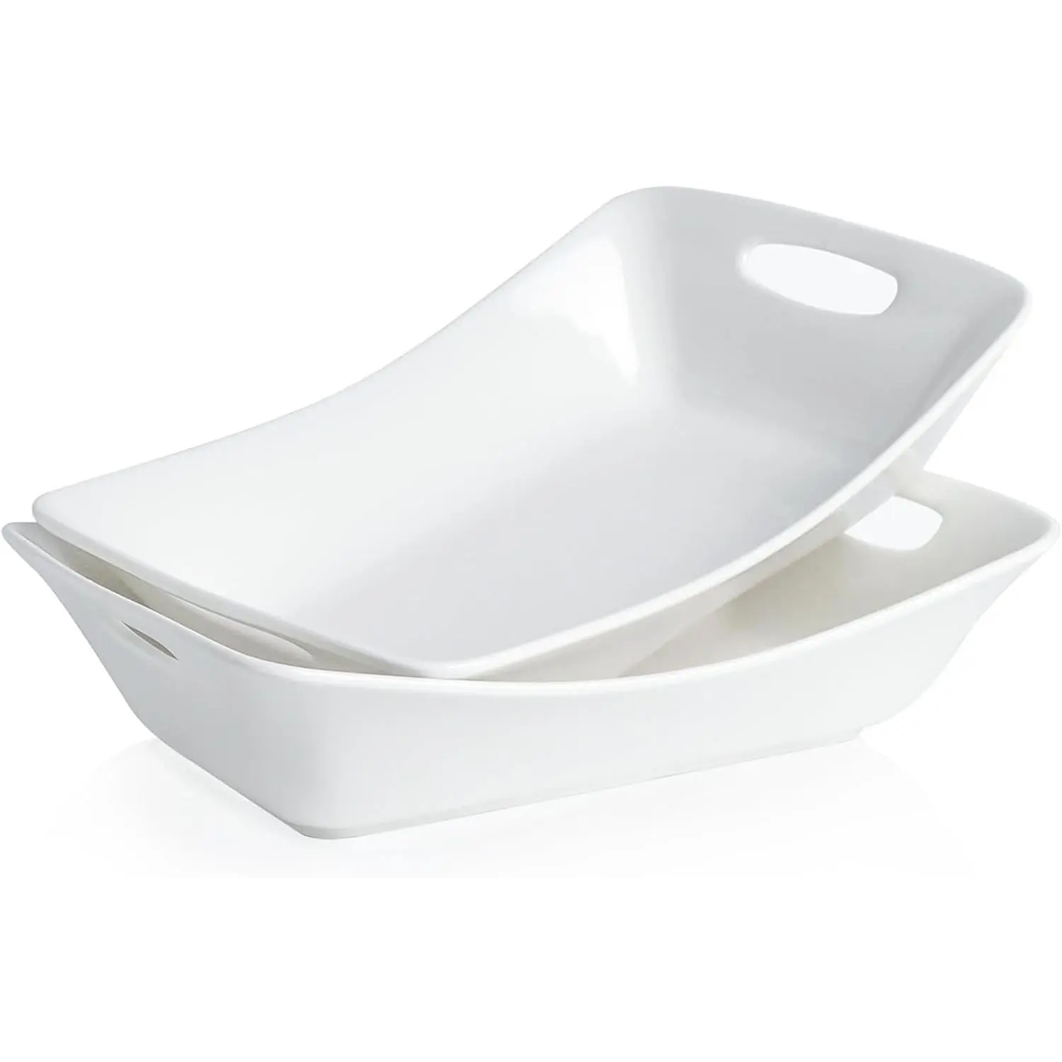 Kanwone Set of 2 1.8 Quarts Large Porcelain Serving Bowls with Handles, White Rectangle Serving Dishes for Entertaining, Parties, Thanksgiving, Ideal for Turkey, Fruit, Salad