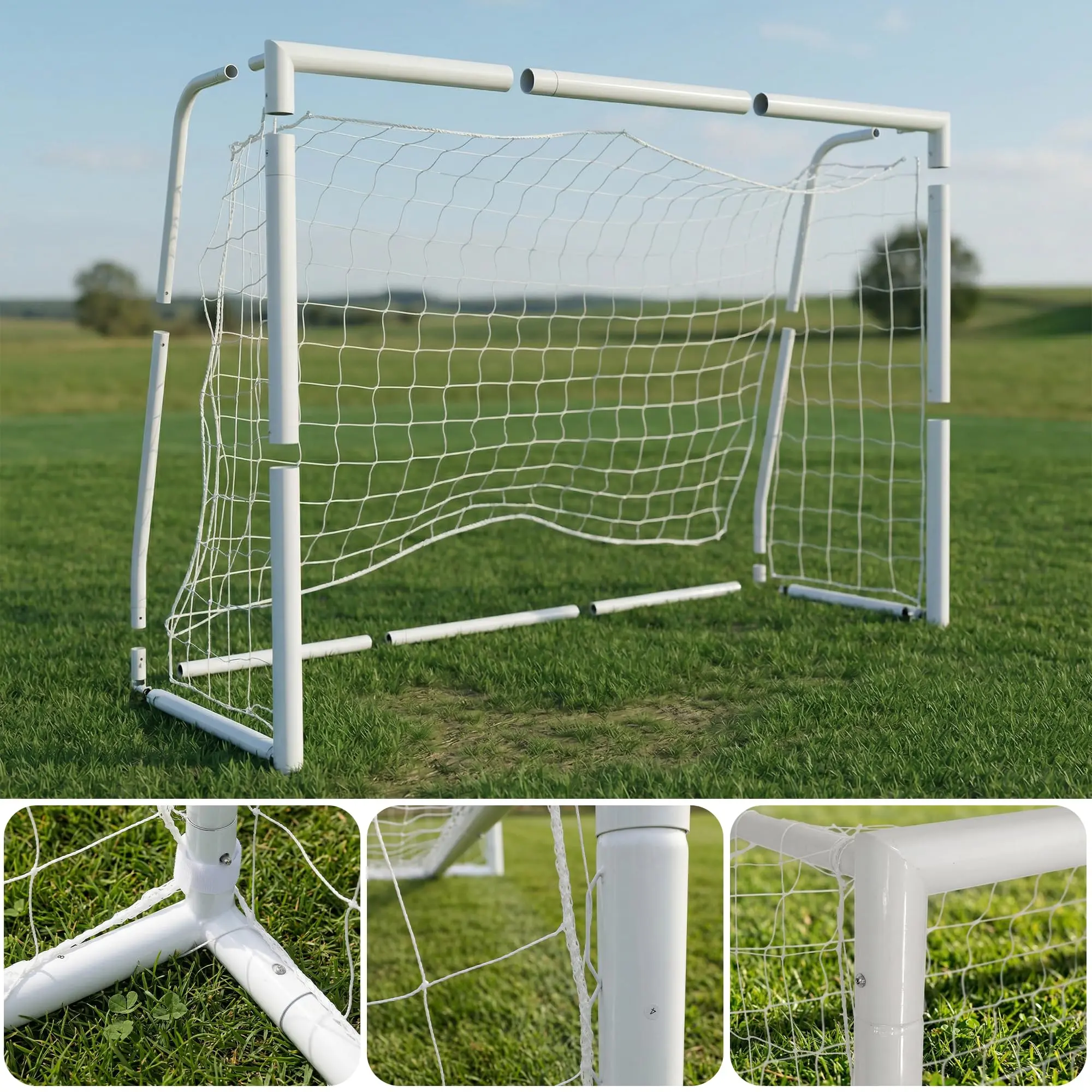 Steel Competition Outdoor Practice Soccer Goal – Portable Backyard Soccer Goal w/ Net & Ground Stakes for Adults & Youth