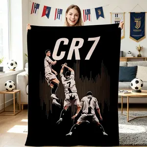 Cristiano Ronaldo CR7 Flannel Blanket, Soccer Star Plush Fleece Throw for Adults Kids, Soft Warm Cozy Blanket for Sofa Bed Bedroom Gift