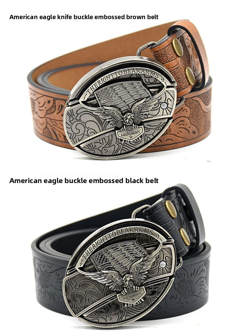 Men's belt, featuring embossed patterns, smooth buckle, personalized student fashion prints and engraved designs