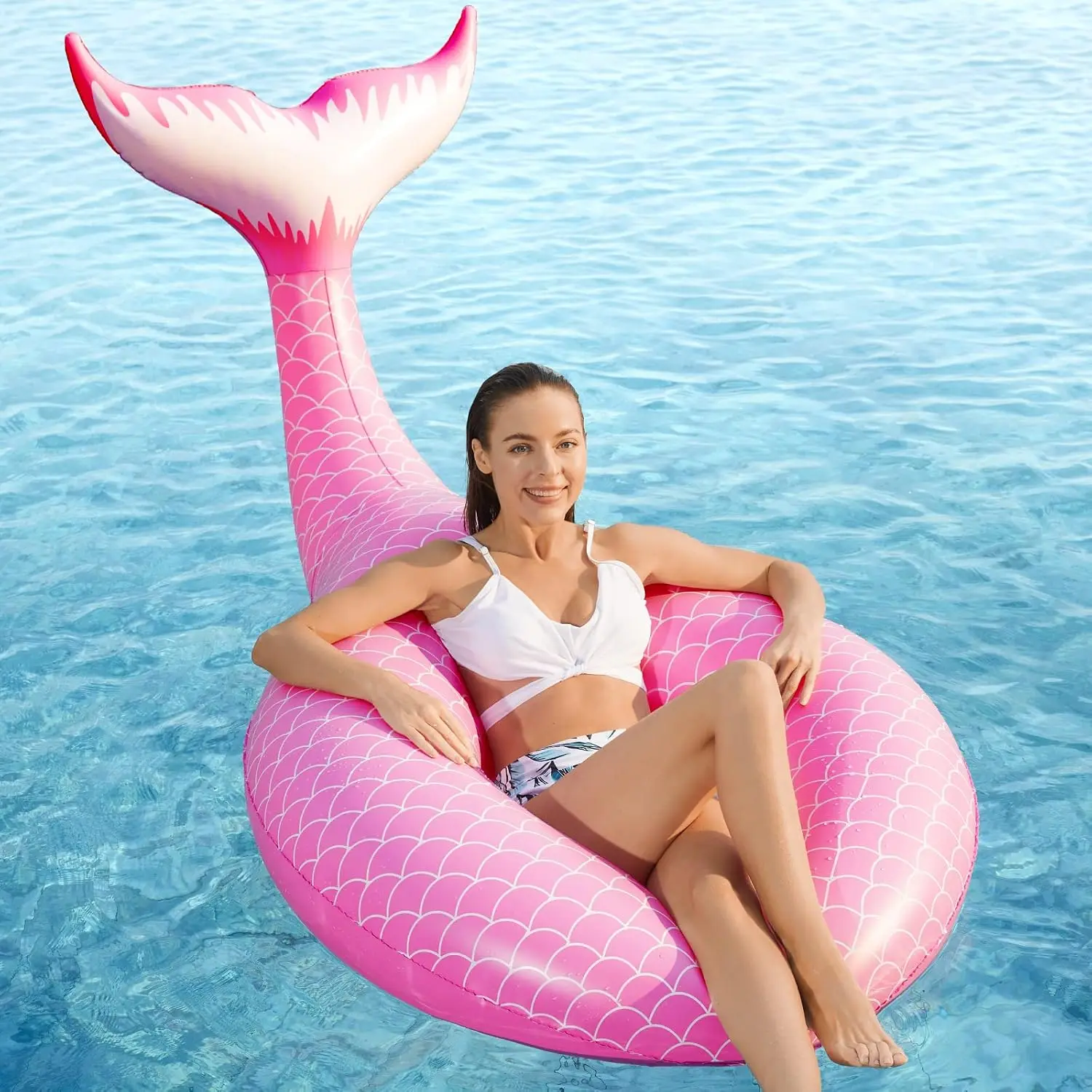 Giant Inflatable Mermaid Tail Pool Float with Fast Valves - Summer Beach Swimming Pool Party Lounge Raft Water Floaty Decorations Toys for Adults Kids Pink L