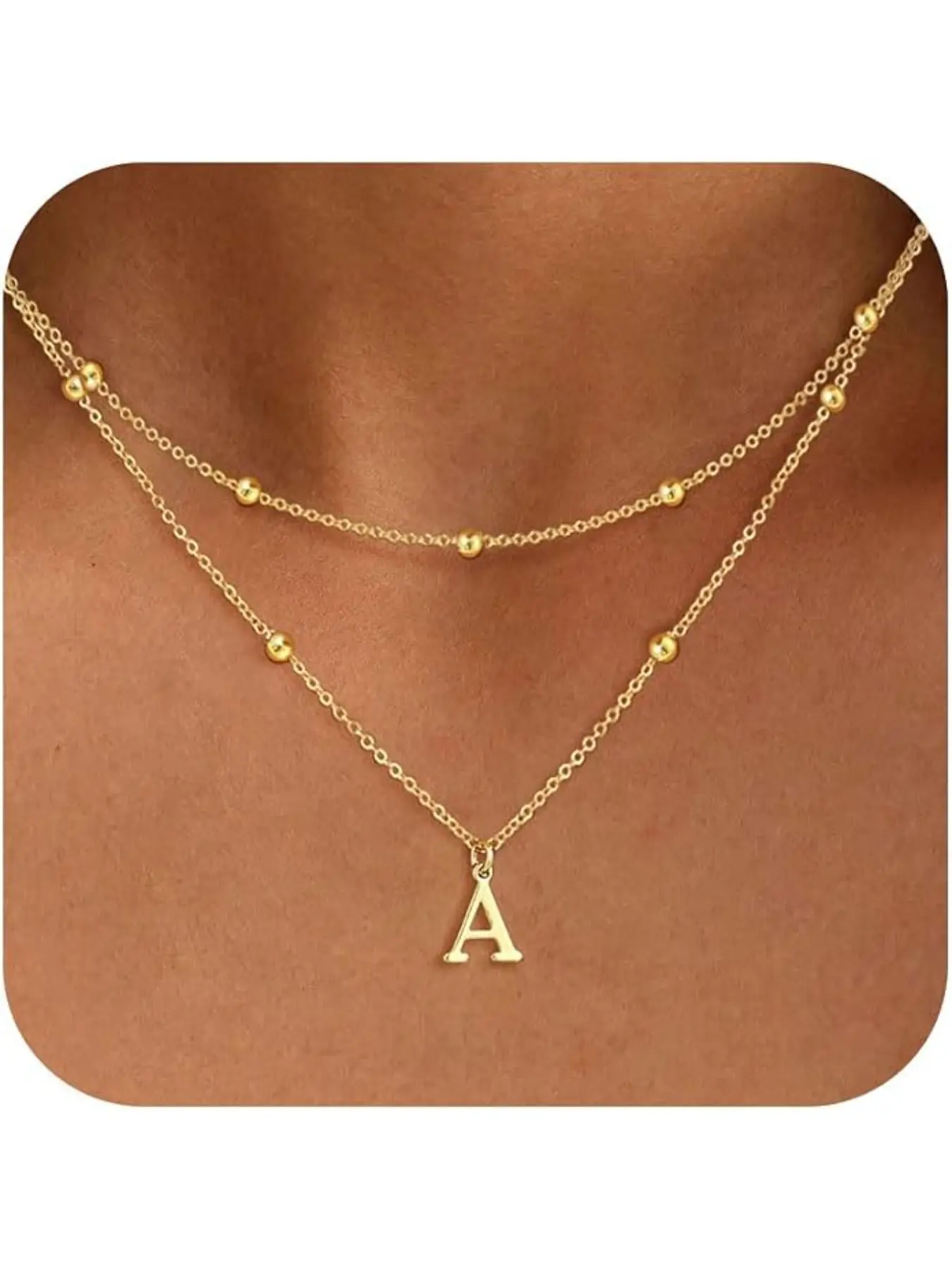 Layered Initial Necklaces for Women, Dainty   A-Z Beaded Pendant Letter Charm Necklace Personalized Name Necklaces for Women Trendy Jewelry Gift