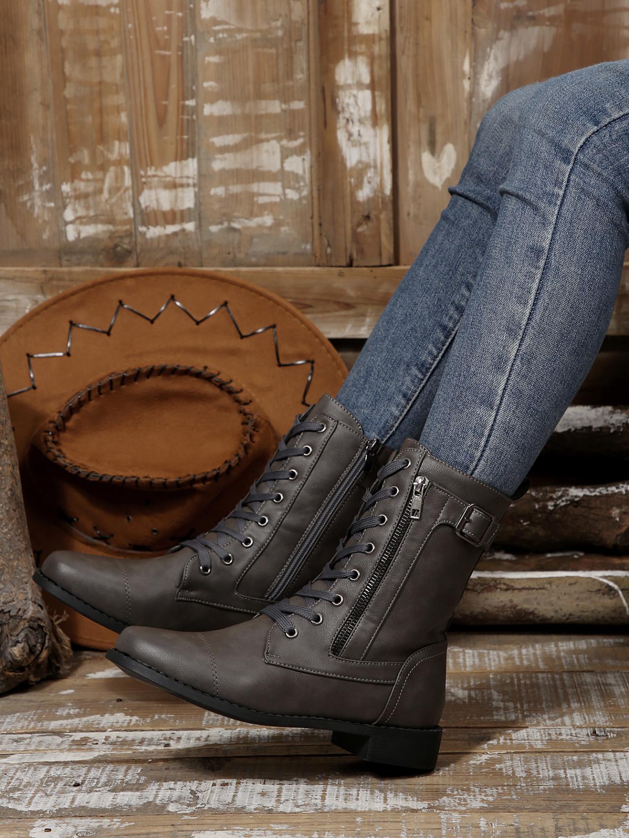 British Vintage Women's Autumn/Winter New Style  Fashion Chunky Heel Comfortable Side Zipper Solid Color Belt Decorated Ankle Boots, Women Shoes